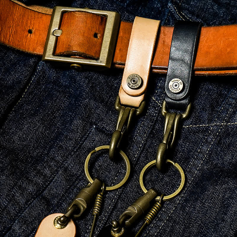 Waist Hanging Retro Genuine Leather Belt Loop Keychain - Image 6