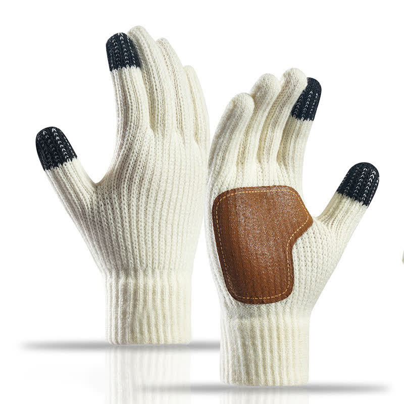 Warm Anti-Slip Leather Palm Patch Knitted Gloves - Image 11