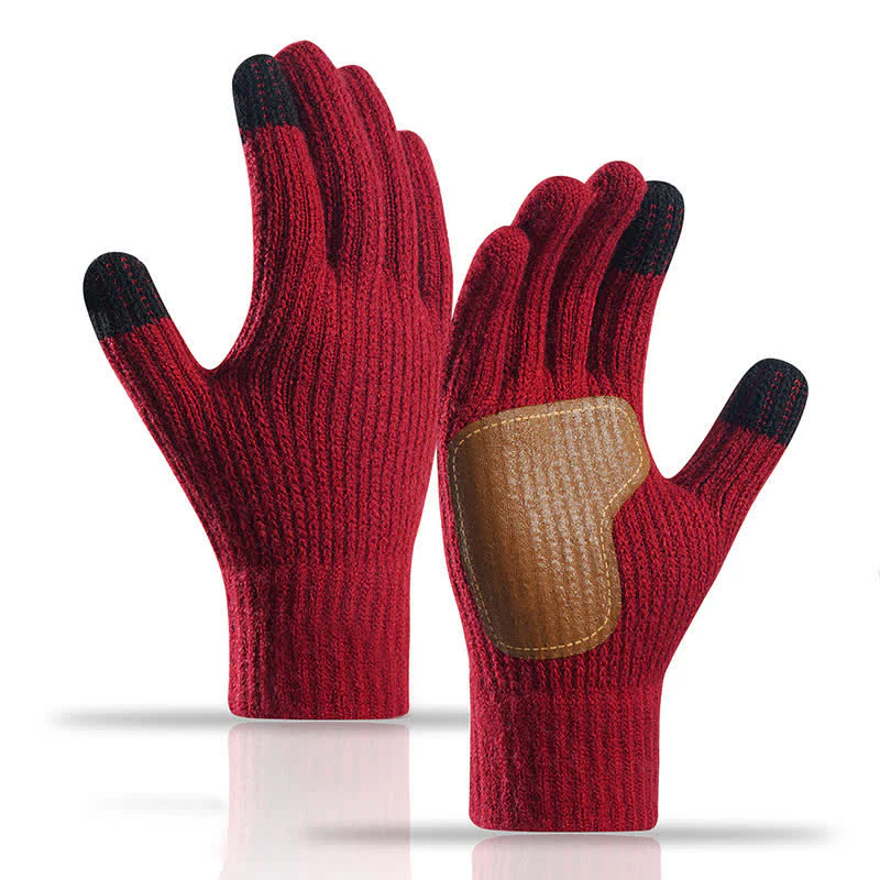 Warm Anti-Slip Leather Palm Patch Knitted Gloves - Image 12