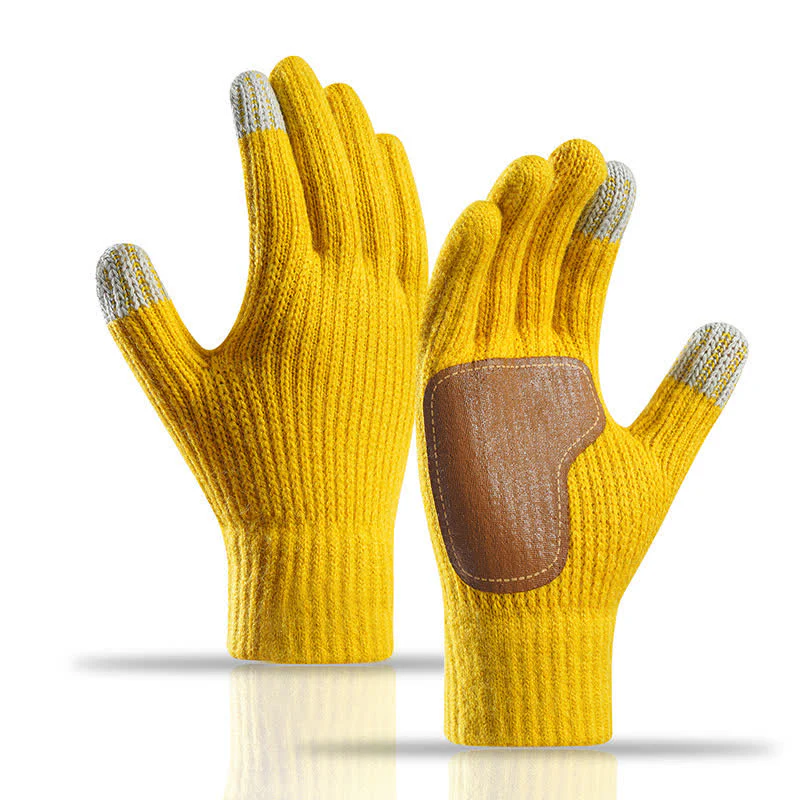 Warm Anti-Slip Leather Palm Patch Knitted Gloves - Image 15