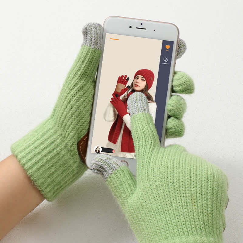 Warm Anti-Slip Leather Palm Patch Knitted Gloves - Image 2