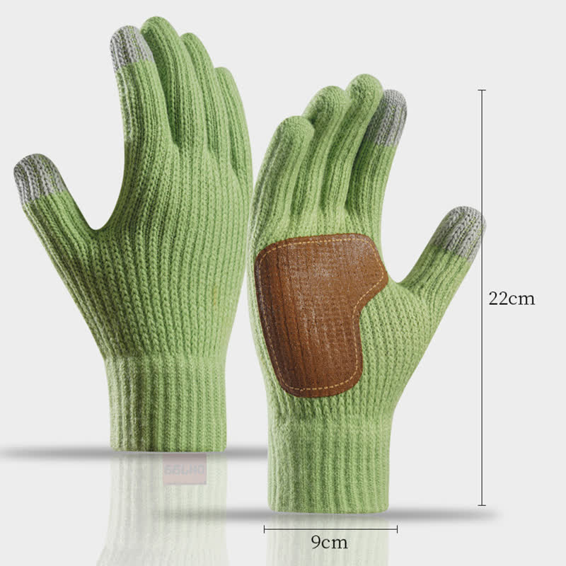 Warm Anti-Slip Leather Palm Patch Knitted Gloves - Image 5