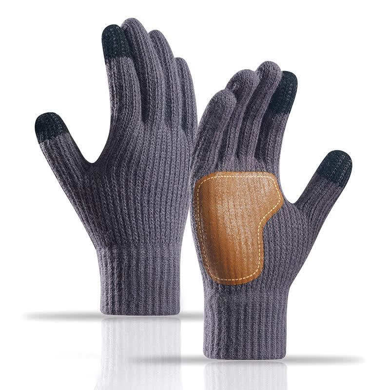 Warm Anti-Slip Leather Palm Patch Knitted Gloves - Image 7