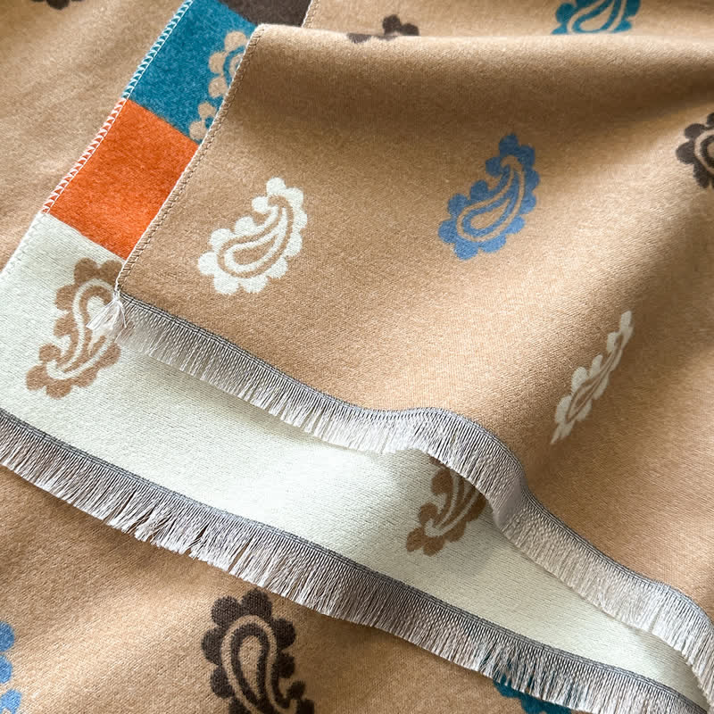Warm Winter Colorful Paisley & Bold Striped Scarf - Image 3