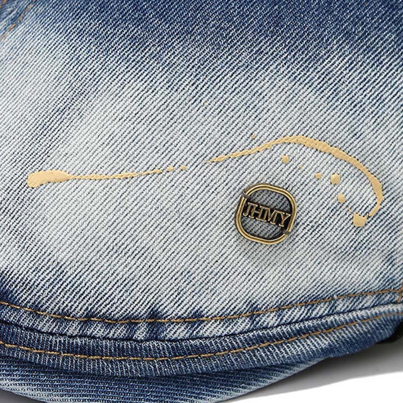 Washed Gradient Distressed Artist Denim Beret Hat - Image 3