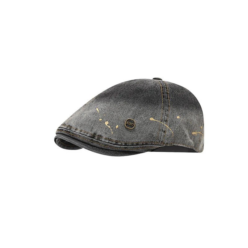 Washed Gradient Distressed Artist Denim Beret Hat - Image 7