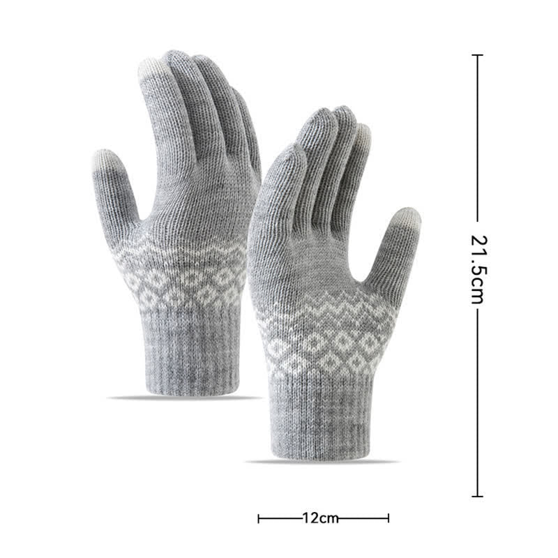 Wave Print Touch Screen Warm Plus Velvet Knitted Gloves - Image 6