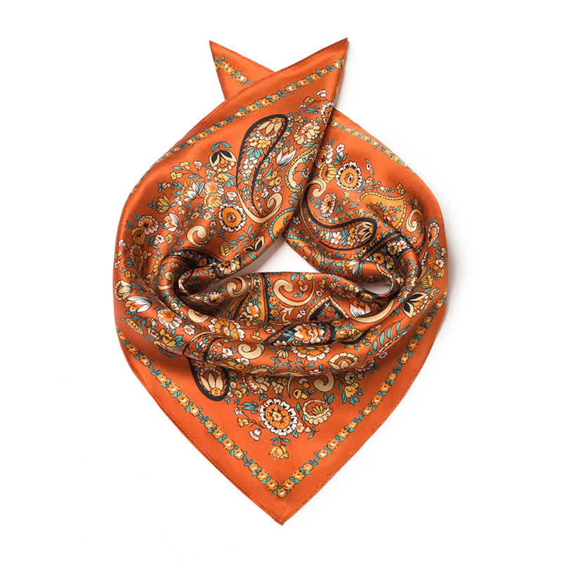 Weastern Style Orange Wild Paisley Floral Square Scarf - Image 4