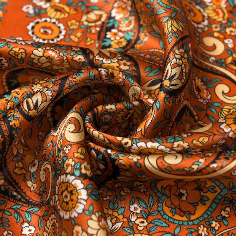Weastern Style Orange Wild Paisley Floral Square Scarf - Image 7