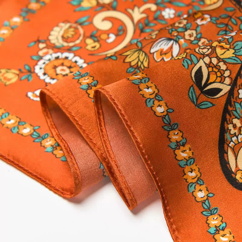 Weastern Style Orange Wild Paisley Floral Square Scarf - Image 8