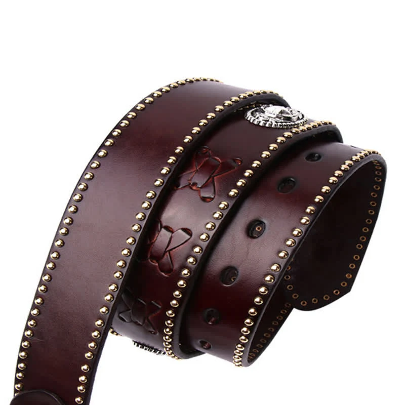 Weatern Style Five-Pointed Star Rivets Leather Belt - Image 10