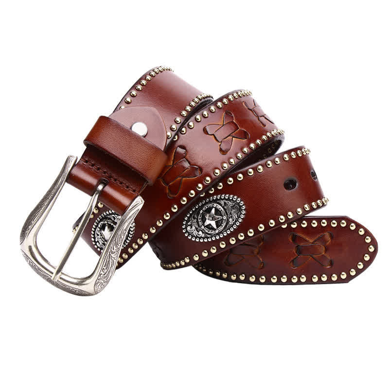 Weatern Style Five-Pointed Star Rivets Leather Belt - Image 11