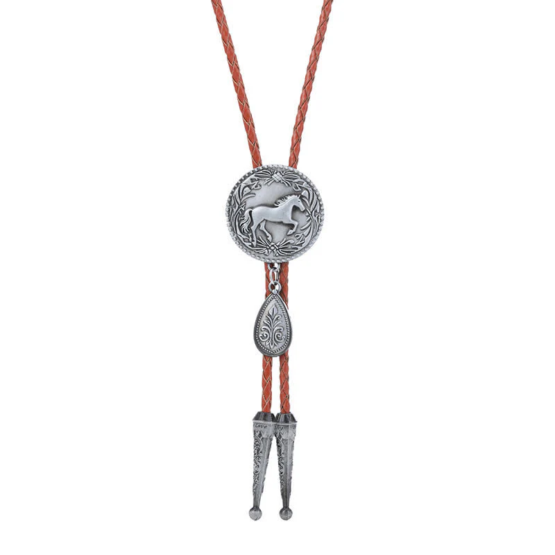 West Horse Carving Detailed Bolo Tie with Little Pendant - Image 4
