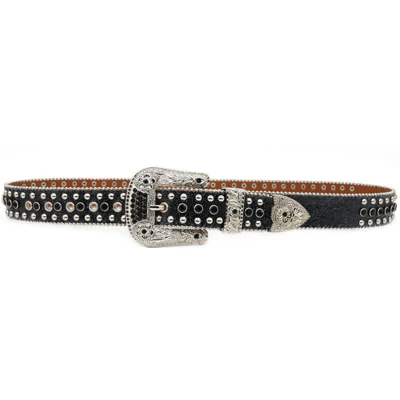 Western Bling Cross Rivet Studs Leather Belt - Image 4