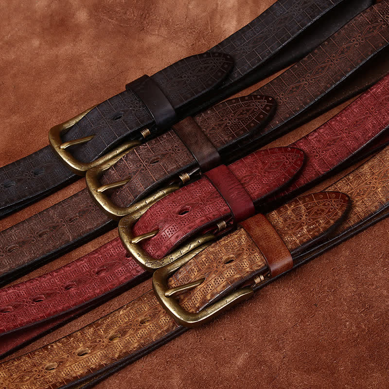 Western Carved Embossed Pattern Thicken Leather Belt - Image 2