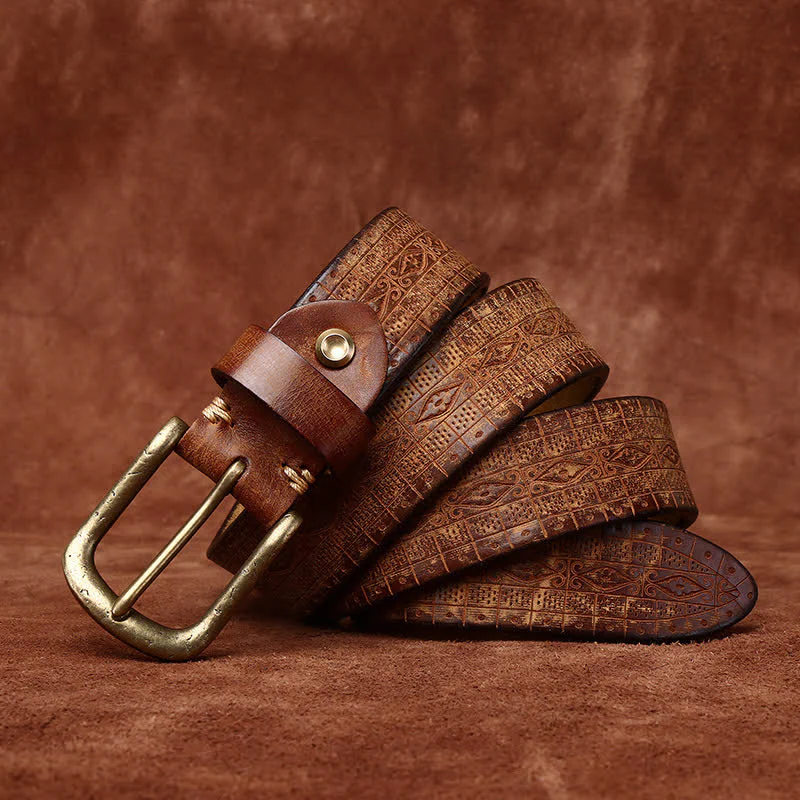 Western Carved Embossed Pattern Thicken Leather Belt - Image 3