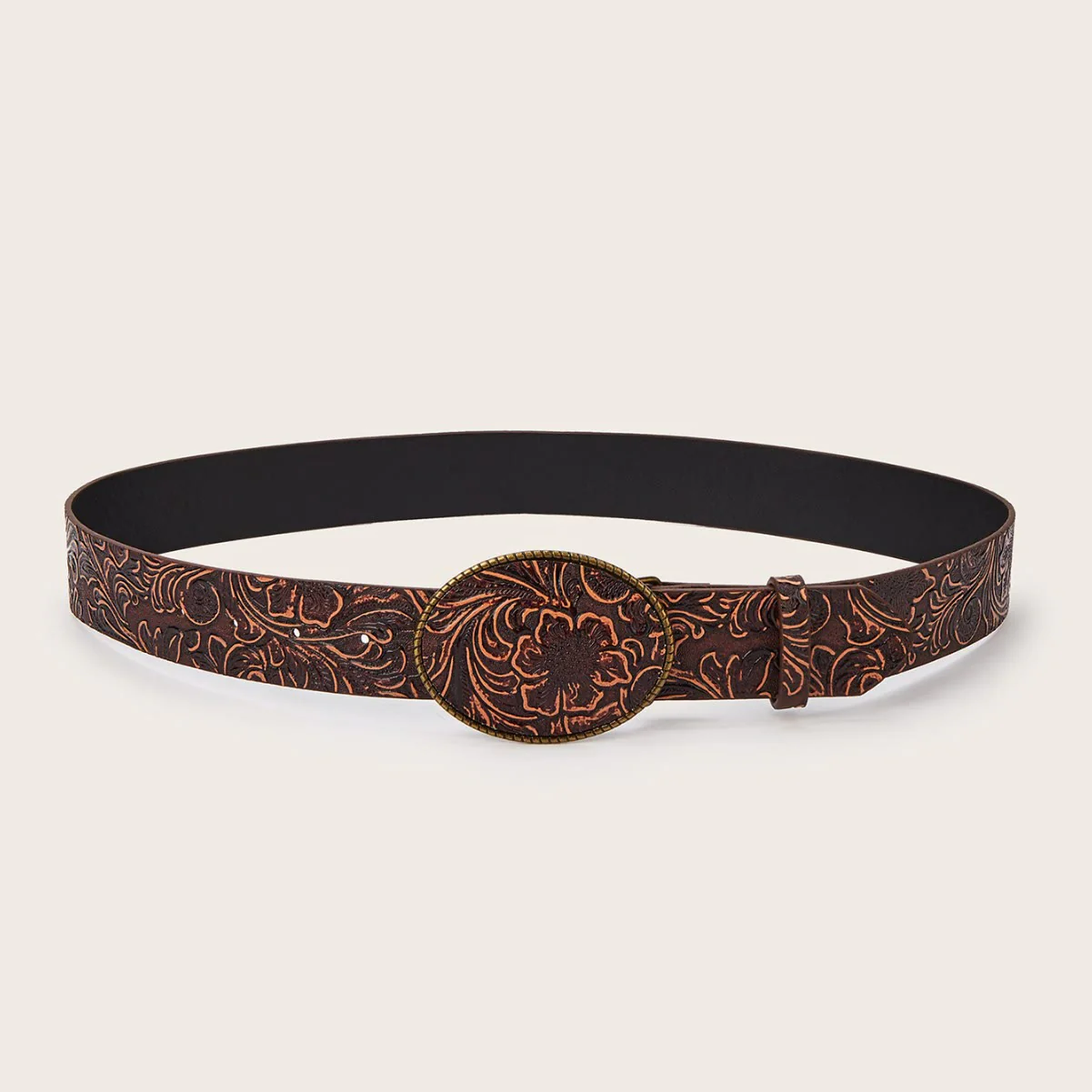 Western Charm Engraved Floral Pattern Leather Belt - Image 4