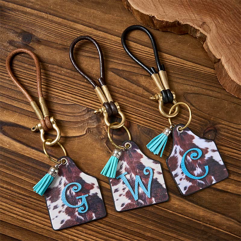 Western Cow Letter Print Pendant Horseshoe Buckle Keychain