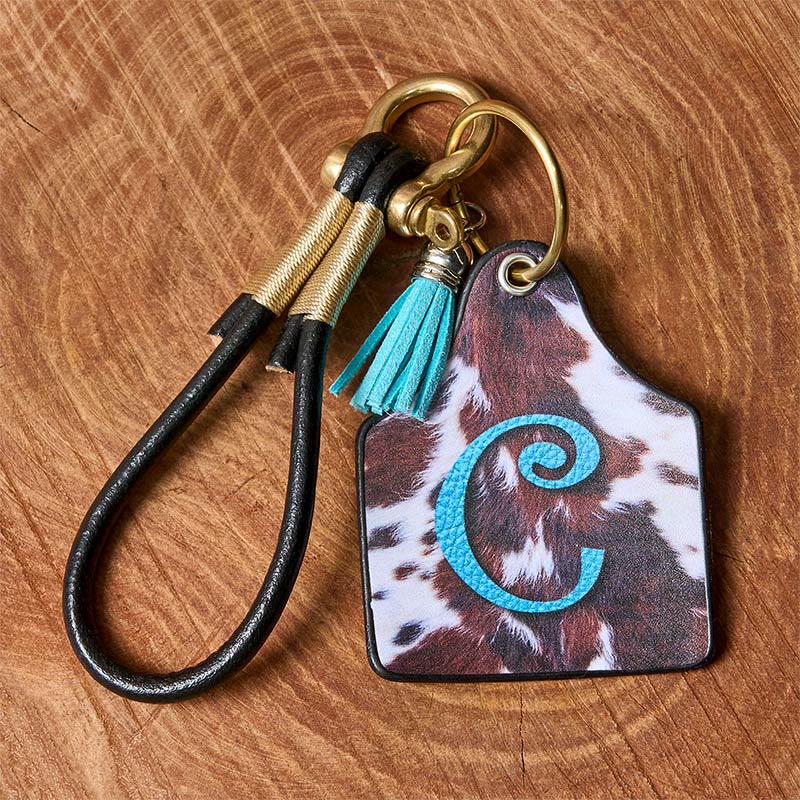 Western Cow Letter Print Pendant Horseshoe Buckle Keychain - Image 3