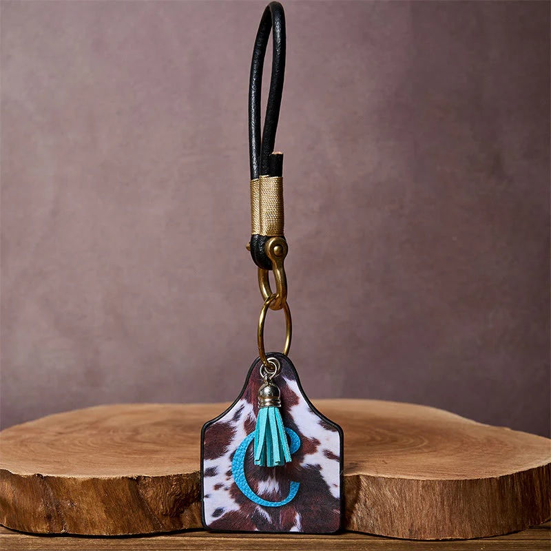 Western Cow Letter Print Pendant Horseshoe Buckle Keychain - Image 4