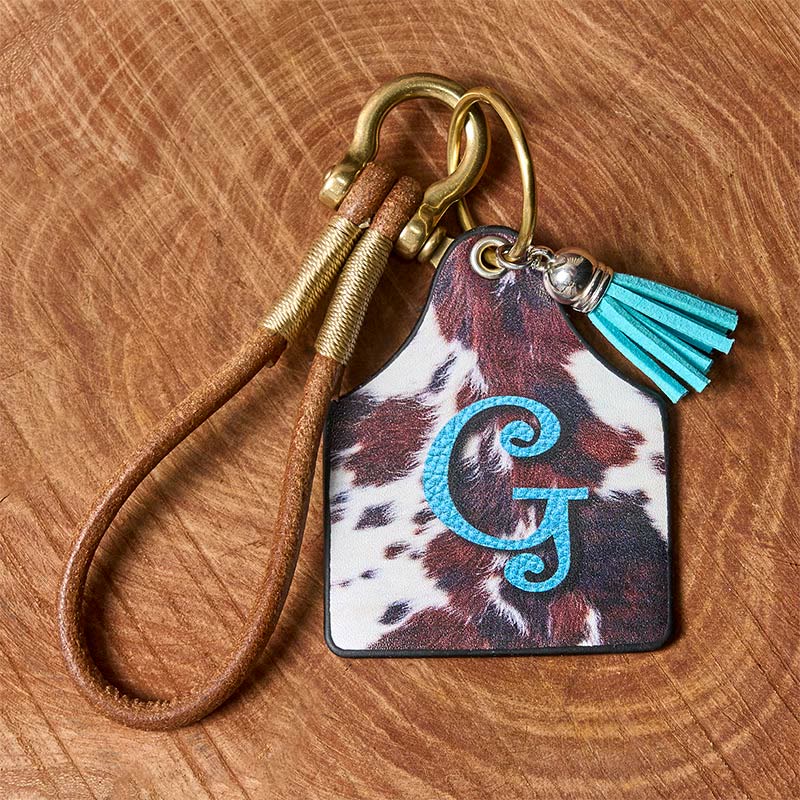 Western Cow Letter Print Pendant Horseshoe Buckle Keychain - Image 9