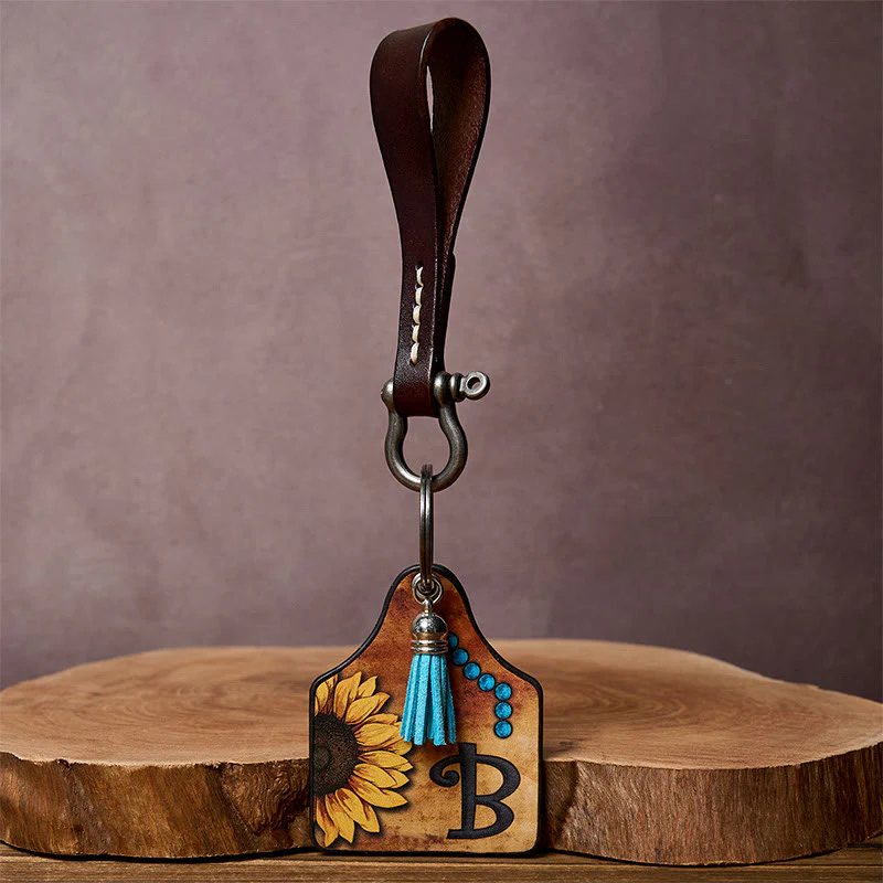 Western Sunflowers Letter Print Pendant Horseshoe Buckle Keychain - Image 10