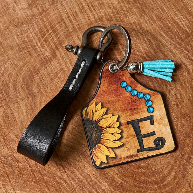 Western Sunflowers Letter Print Pendant Horseshoe Buckle Keychain - Image 3