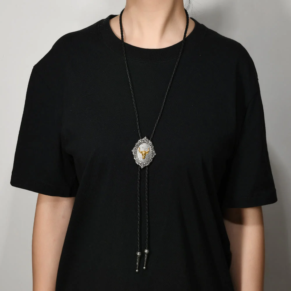Western Cowboy Gold Longhorn's Head Bolo Tie - Image 2