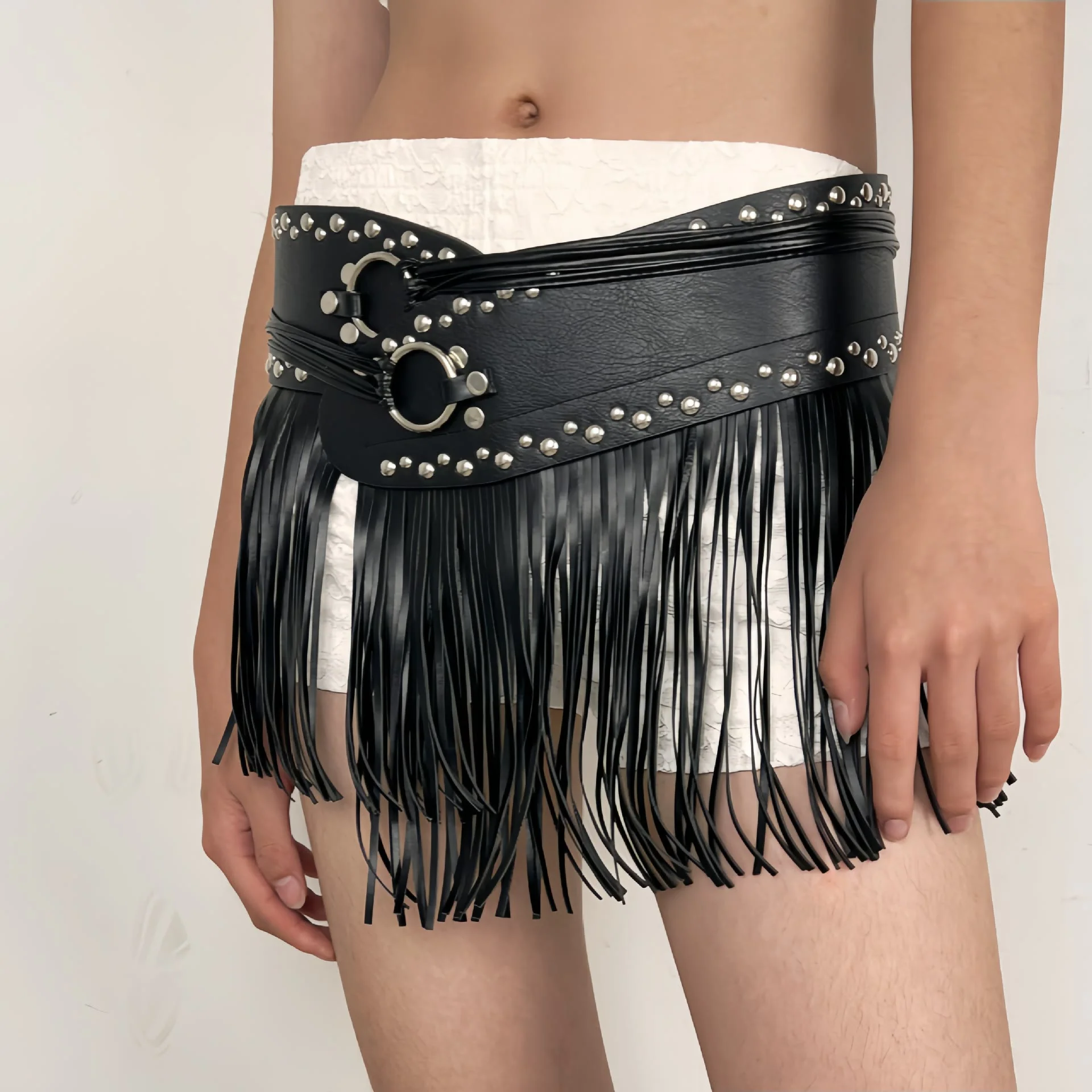 Western Cowboy Women's Hippie Tassel Leather Corset Belt - Image 4