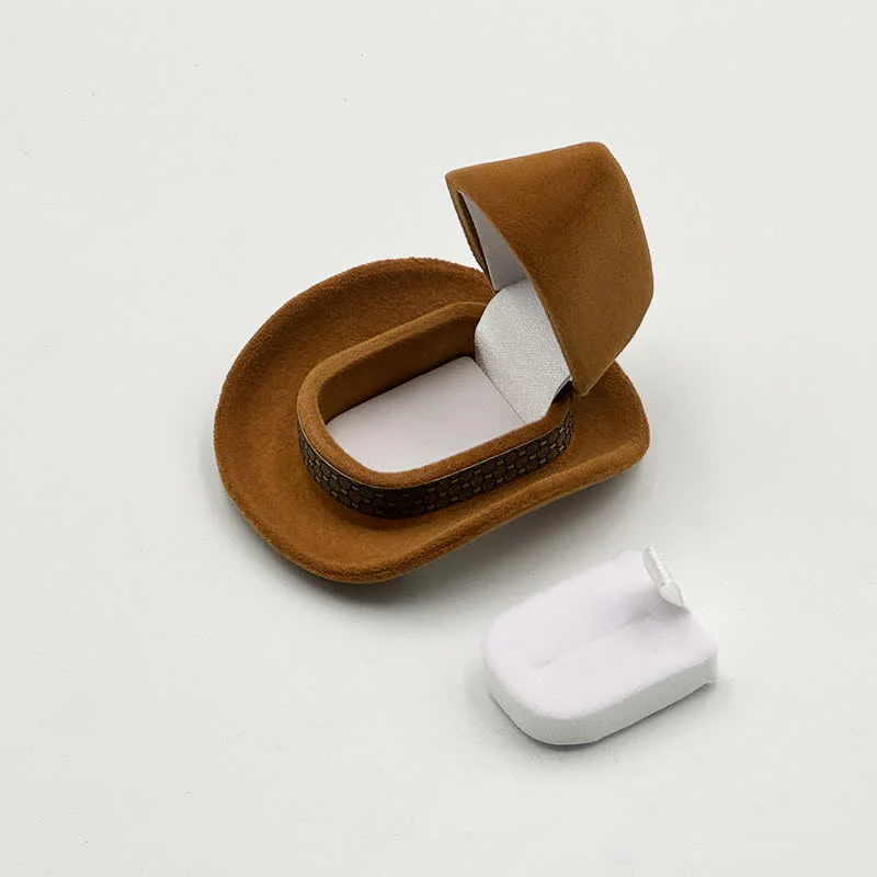 Western Cute Cowboy Hat Velvet Ring Box - Image 3