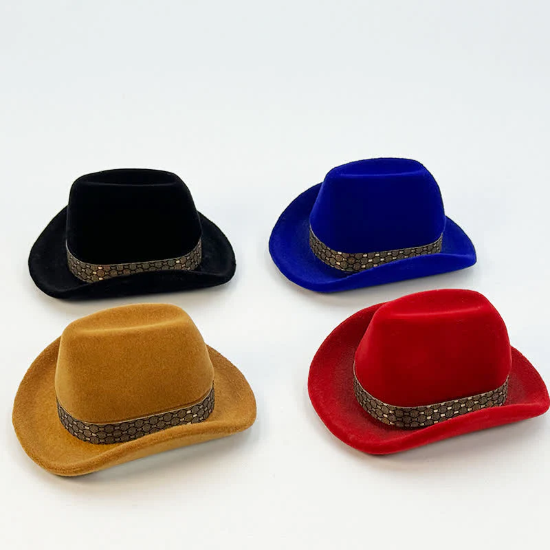 Western Cute Cowboy Hat Velvet Ring Box - Image 4