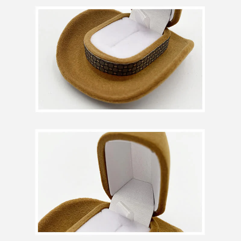Western Cute Cowboy Hat Velvet Ring Box - Image 7