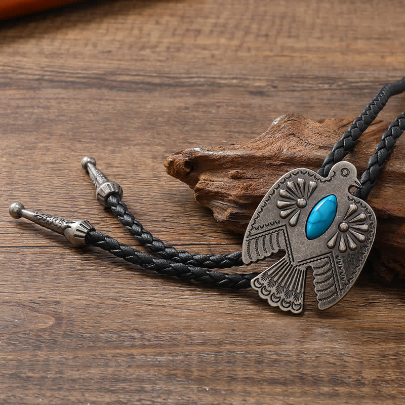 Western Eagle Bird Turquoise Stone Bolo Tie - Image 2