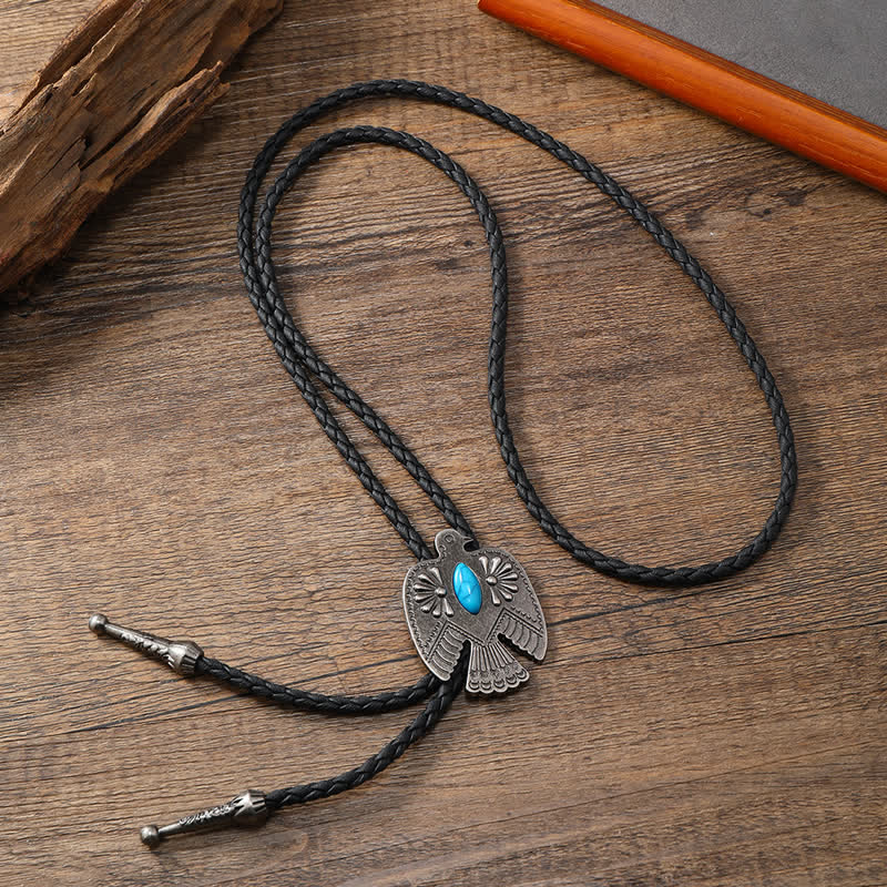 Western Eagle Bird Turquoise Stone Bolo Tie - Image 3