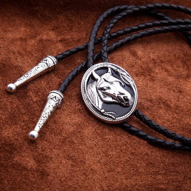 Western Ethnic Embossed Horse Head Bolo Tie - Image 2