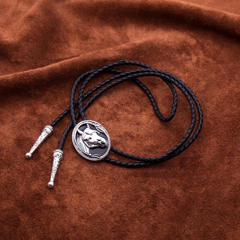 Western Ethnic Embossed Horse Head Bolo Tie - Image 3