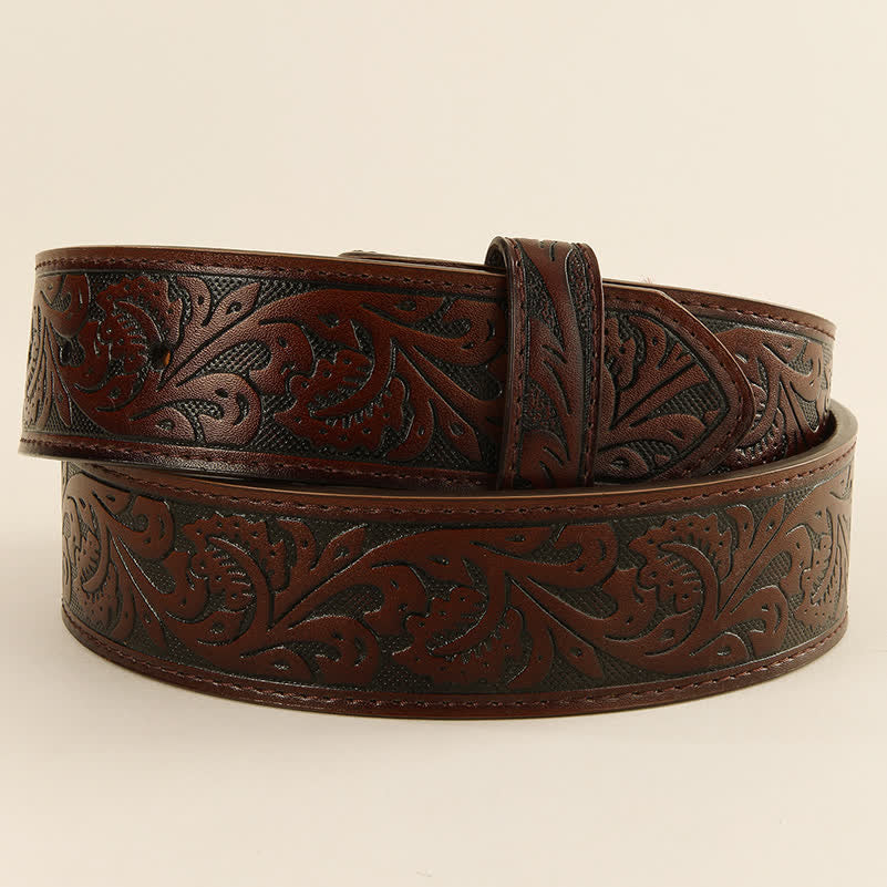 Western Flower Embossed DIY Leather Belt Strap without Belt Buckle - Image 6