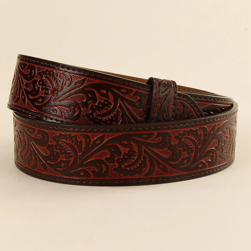 Western Flower Embossed DIY Leather Belt Strap without Belt Buckle - Image 7