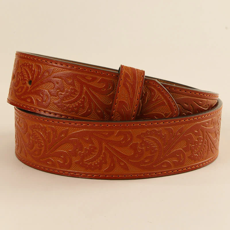 Western Flower Embossed DIY Leather Belt Strap without Belt Buckle - Image 9