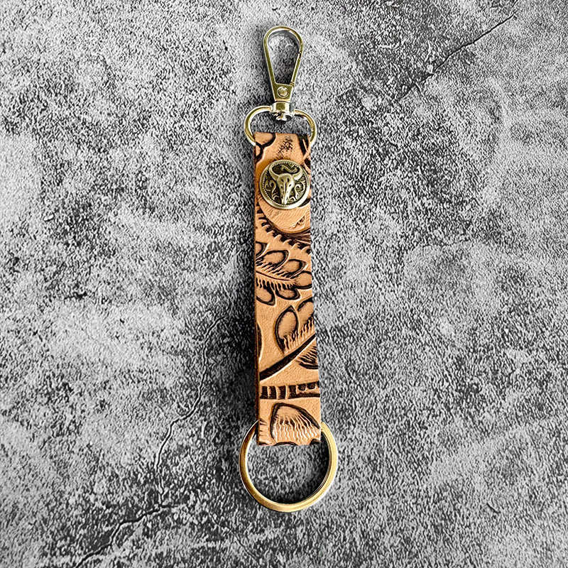 Western Genuine Leather Embossed Pendant Keychain - Image 3