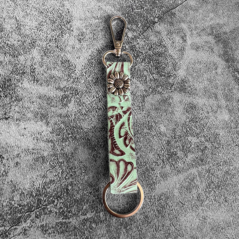 Western Genuine Leather Embossed Pendant Keychain - Image 4