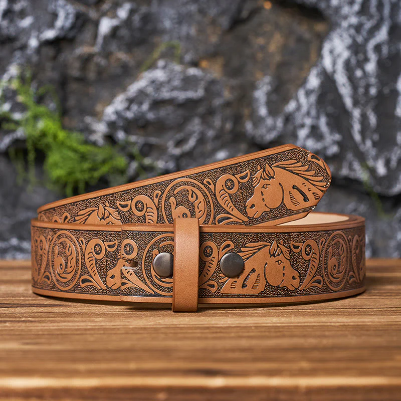 Western Horse-Patterned DIY Leather Belt Strap Without Belt Buckle - Image 10