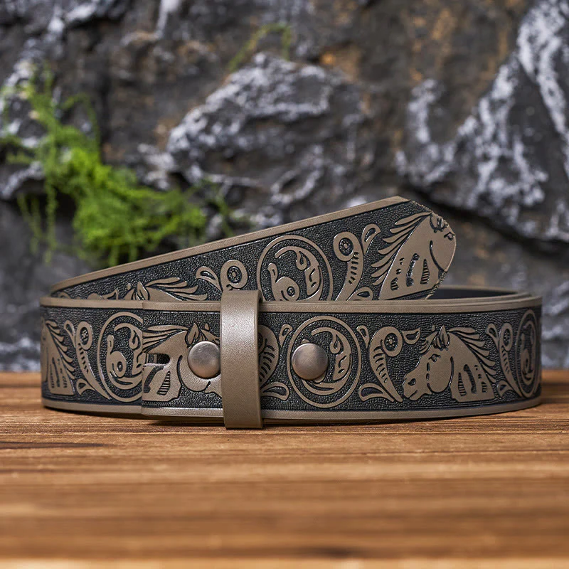 Western Horse-Patterned DIY Leather Belt Strap Without Belt Buckle - Image 12