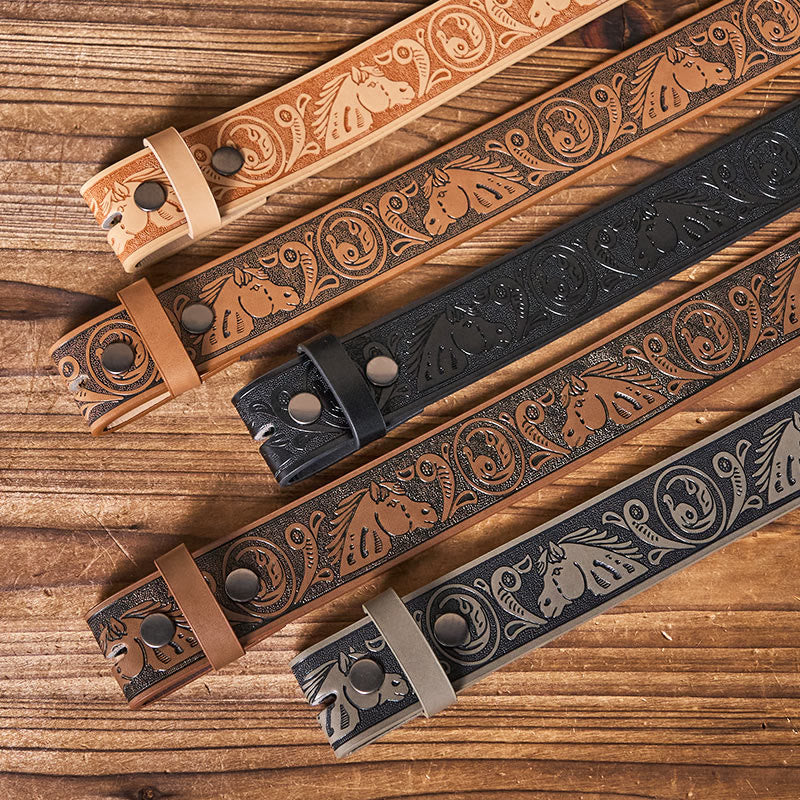 Western Horse-Patterned DIY Leather Belt Strap Without Belt Buckle - Image 2