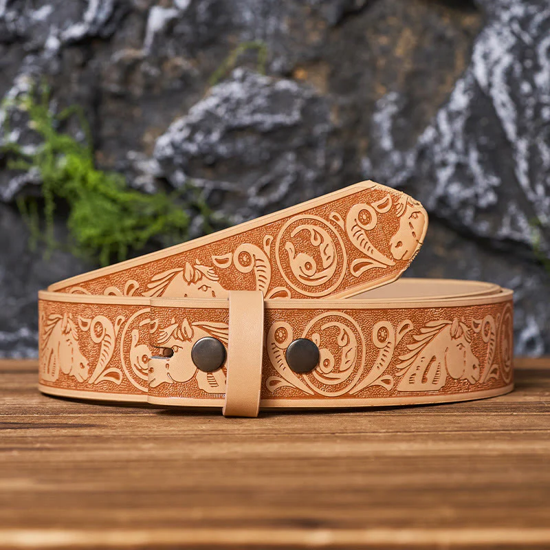 Western Horse-Patterned DIY Leather Belt Strap Without Belt Buckle - Image 4