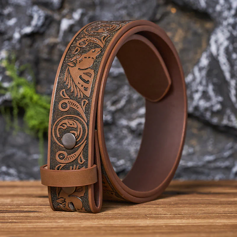 Western Horse-Patterned DIY Leather Belt Strap Without Belt Buckle - Image 7