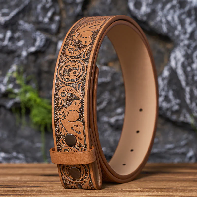 Western Horse-Patterned DIY Leather Belt Strap Without Belt Buckle - Image 9