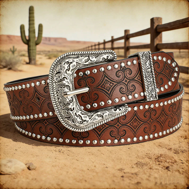 Western Pattern Decorative Buckle Leather Belt