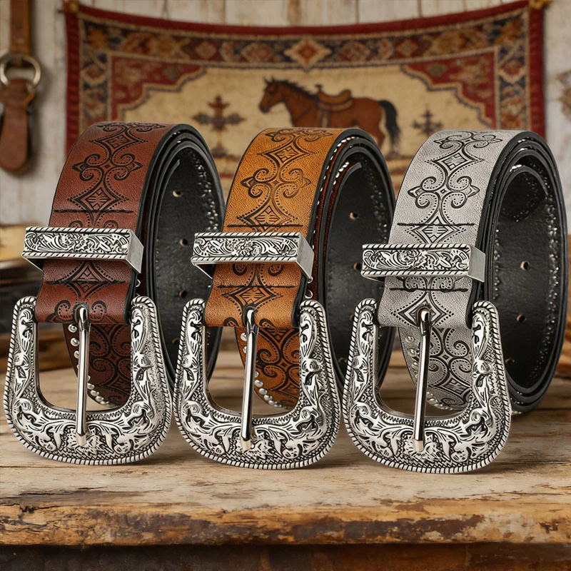 Western Pattern Decorative Buckle Leather Belt - Image 4