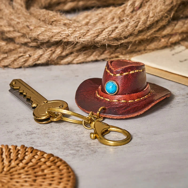 Western Retro Cowboy Hat Pendant Folding Knife Keychain - Image 5